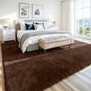 8x10 Fluffy Area Rug for Living Room: Soft Non-Slip Brown Bedroom Carpet