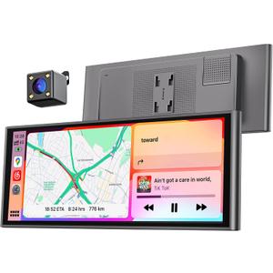 9.26" Wireless Portable Car Play Screen for CarPlay & Android Auto, OTA Updates, Backup Camera, Mirror Link, 5.0 Bluetooth, Voice Control, GPS Navigation, FM (Gray)
