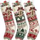 LIBWYS Knit Christmas Stockings with Patterns Reindeer, Tree, Snowflake-3 Pack 18 Inch Large Knit Stockings, Personalized Christmas Stockings with DIY Name Tags for Family Holiday Decor