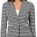 Allegra K Women's Notched Lapel Pocket Button Closure Striped Blazer XS