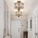 Farmhouse Crystal Ceiling Light Fixture, 3-Light Semi Flush Mount Crystal Chandelier Light Fixture Rustic Vintage Bronze Pendant Ceiling Lamp for Hallway Corridor Kitchen Entryway Bedroom Living Room