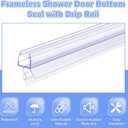 Lineshading 2 Pcs Glass Shower Door Seal Strip with Drip Rail for 1/4"(6mm) Glass, Length 27.5"/0.7m, Frameless Glassdoor Sweep Stop Shower Leaking