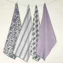 TARAN LIVING Printed Kitchen Dish Bar and Tea Towels Cotton, 18x28 inch with Trims, Cotton Dish Towel Sets (White & Purple, Set of 4)