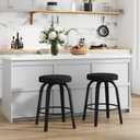 Swivel Bar Stools Set of 2, 24" Counter Height Backless Bar Stools, Fabric Upholstered Seat, Sturdy Curved Wood Legs, Mid-Century Modern Island Stools for Kitchen Bar, Dining Room, Black