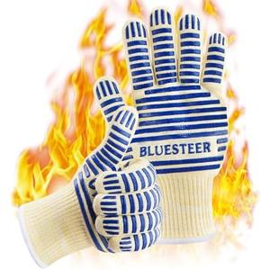 Oven Gloves, Heat Resistant 540 Degrees Grilling Gloves, Hot Surface Handler Non-Slip Silicone Oven Mitts with Fingers, BBQ Gloves for Cooking/Kitchen/Baking, Pack of 2