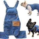Dog Shirts Clothes Denim Overalls, Pet Jeans Onesies Apparel, Puppy Jean Jacket Sling Jumpsuit Costumes, Fashion Comfortable Blue Pants Clothing for Small Medium Dogs Cats Boy Girl (Blue, XX-Large)