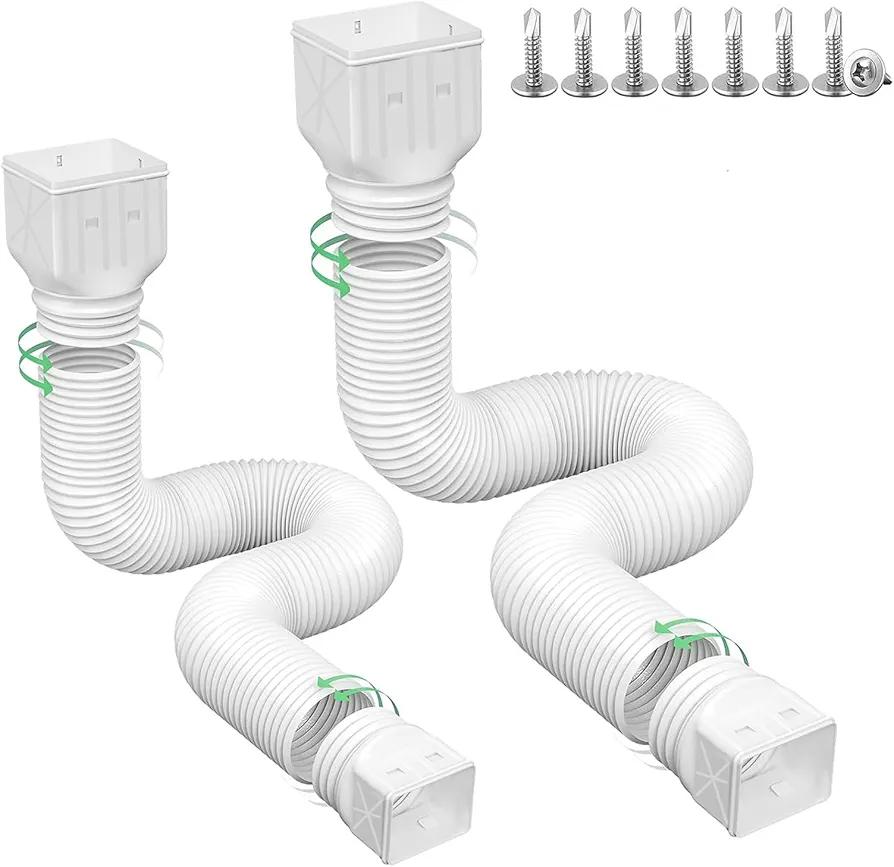 2 Pack Flexible Rain Gutter Downspout Extensions,Drain Downspout Extender,Gutter Extension Flexible,Down Spout Drain Extension Pipes,Extendable from 21 to 60 Inches (White)