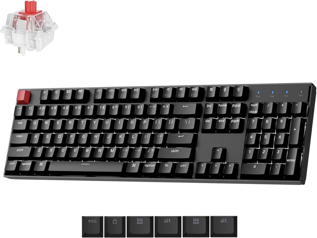 Keychron K10 Version 2 Full Size 104 Keys Bluetooth Wireless Mechanical Gaming Keyboard for Mac Windows with Keychron Super Red Switch White LED Backlight/USB C Wired Computer Keyboard