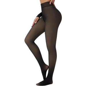 Fleece Lined Tights Leggings Women Black, Fleece Lined Tights Thermal Warm or Winter Skin tone Sheer (X-Large, Caramel Cloud)