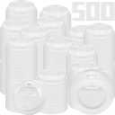 Jingmore 500 Count Disposable Plastic Dome Lids, Coffee Cup Lids with Straw Slot for Iced Coffee Milkshake Ice Cream Office Home Travel Supplies(White,8 oz)