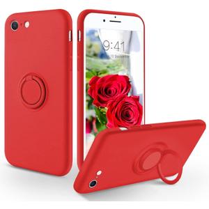 iPhone SE 2022 Case, iPhone SE 2020 Case, iPhone 8 Case, iPhone 7 Case, Slim Silicone Soft Rubber Shockproof Protective 360 Ring Kickstand Hybrid Hard Protection Girls Women Phone Cover, Red
