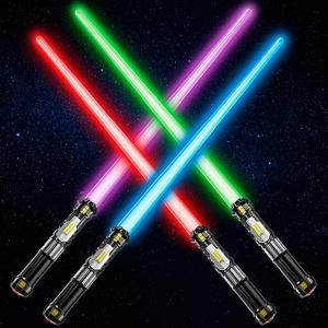 4 Pack Light up Sword Saber with FX Sound (on-Off Control) and Full Retractable Handle, 4 Colors LED Glow in The Dark Toy for Kids Adult