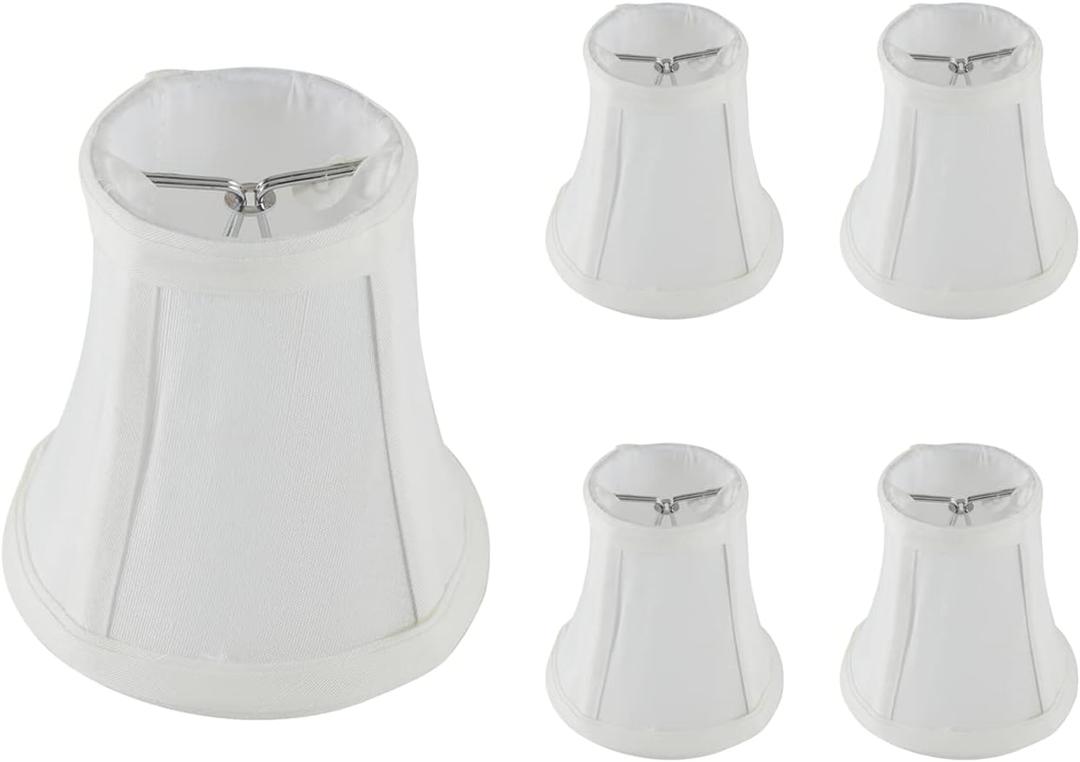 Mini Lamp Shade Clip On Bulb for Candelabra Bulbs- Barrel Fabric Shade ONLY for Candle Bulbs Chandelier Wall Lamp DIY Lighting Accessories (5, White)