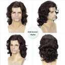 DDHAIR Long Hair Wig for Men Men's Brown Wig Natural Wavy Curly 70s 80s Rocker Cosplay Synthetic Wigs for Halloween Accessory(Brown)