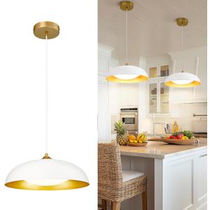 kudos LED Pendant Light Fixtures, Modern White and Gold Pendant Lights, 15 Inch Large Hanging Light Fixtures for Kitchen Island, Dining Room, Living Room, Bedroom, 5CCT Adjustable, KDPL02-WT