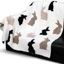 Oudain 52" x 60'' Soft Blanket Cozy Knitted Throw All Season Use Cute Bunny Blanket for Women Suitable for Couch Bed Sofa Retro Bunny Soft Knitted Throw 2 PCS
