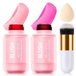 2 Pcs Jelly Blush Contour Stick for Cheeks Eyes Lips Lightweight Dewy Finish Blush Stick Waterproof Long Lasting Lightweight, Sheer & Buildable Color Makeup Set for Wome (SET A)