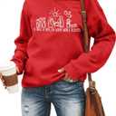 FAYALEQ Christmas Sweatshirt Women Merry Christmas Shirt Pullover Xmas Graphic Long Sleeve Tops (Red, M)