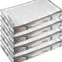 4PCS Under Bed Storage Containers Bins, Humid-Proof Plastic Underbed Storage Bins, Under Bed Fabric Zipper Storage Container Bags with Window and Handles for Clothing, Bedding, Comforter