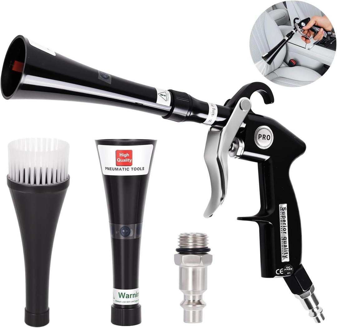 Aluminium Car Cleaning Gun with Tapered Nozzle, 6-9.2Bar with 2 Set Nozzle, Pressure Air Blower Blow Gun Producing Powerful Blast of Air for Cleaning Cars, Velvet, Furniture and Carpets