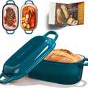 4.6-Quart Oval Dutch Oven for Bread Baking, 2 in 1 Enameled Cast Iron Bread Pan with Lid, Sourdough Bread Dutch Oven for a Crispy Crust, Teal