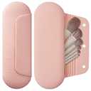 Silicone Makeup Brush Holder Travel Cosmetic BagSoft Portable Cosmetic Face Brushes Holder with Upgrade Anti-Fall Out Magnetic Closure, Large Travel Makeup Brush Case - Pink Sand