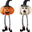 Ogrmar 2 Pcs Halloween Decorations - 23" Stuffed Plushie Pumpkin Doll with Witch Hat and Black Boots for Home Party Table Decor