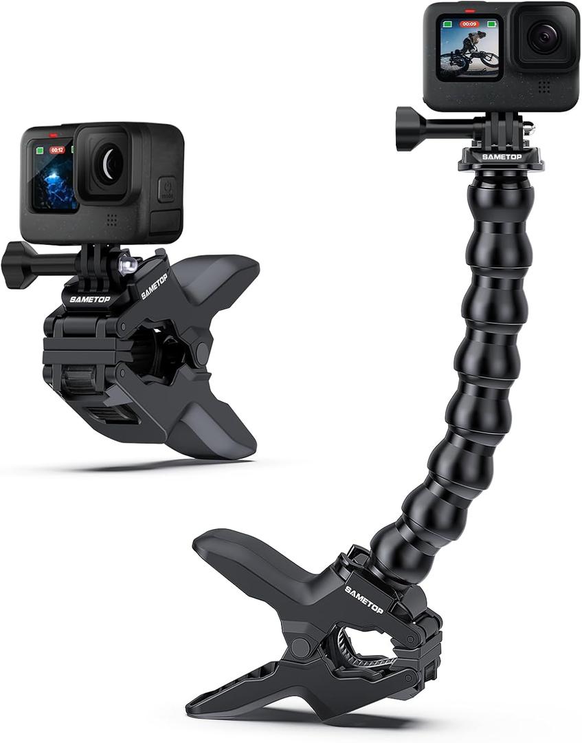 Jaws Flex Clamp Clip Mount Gooseneck Mounts Compatible with GoPro Hero 13 12 11 10 9 8 7 6 5 4 Session 3+ 3 2 1 Max DJI Osmo Akaso Action Cameras