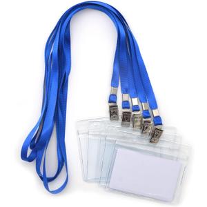 Name Tags,Bird Fiy 50 Pcs Waterproof Type Clear Plastic Horizontal Name Tag Badge Id Card and 50 Pcs Blue Lanyard