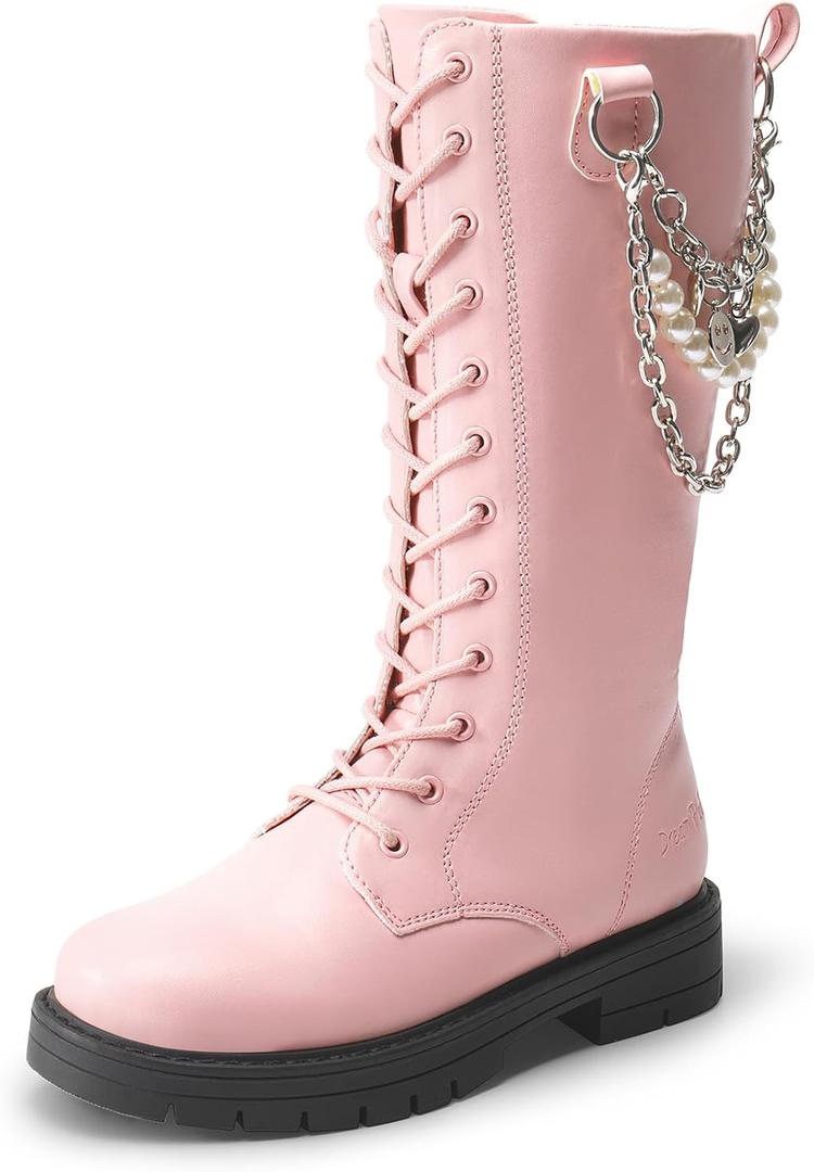 DREAM PAIRS Girls Riding Boots Knee High Side Zipper Mid Calf Shoes Little Kid/ Big Kid, Size 4 Big Kid, Pink/ Diy, SDBO2216K-1