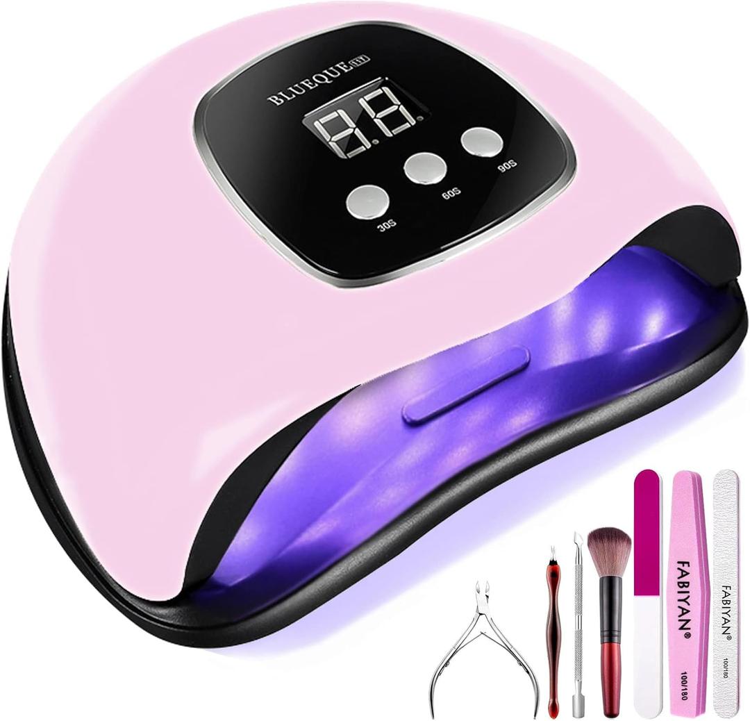 UV Light for Nails, BIGBEAR 48W LED Nail Light for Gel Polish, Fast Nail Dryer with Automatic Sensor, 3 Timer Setting, Small and Portable, UV LED Nail Lamp for Fingernail and Toenail (With Kit (Pink))