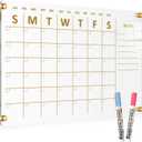 Acrylic Calendar for Wall, 24"x16" Gold Dry Erase Board Weekly Planner Wall Mounted Board, Frameless White Board for Home, Office, School
