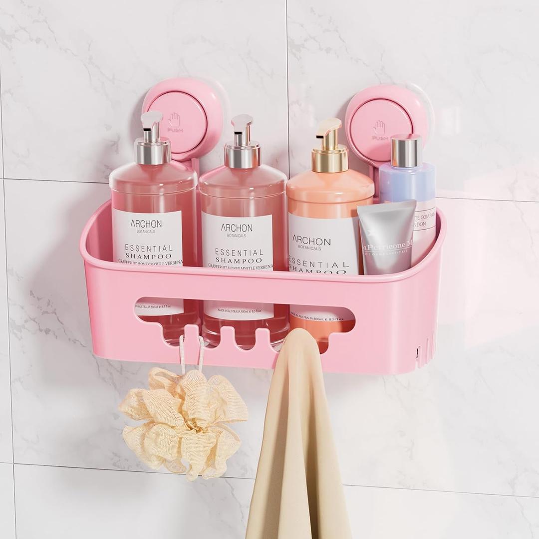 LEVERLOC Shower Caddy Suction Cup, Shower Organizer Removable Bathroom Shelf, Storage Suction Powerful Max Hold 22lbs Bathroom Caddy Waterproof Holder, Blue