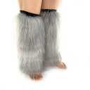 FHQHTH Fuzzy Faux Fur Leg Warmers Fur Heels Long Boots Cuff Cover has Elasticity One Pair Dionysia Boot cover Carnival 18" (Grey)
