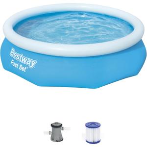 Bestway 57269E Fast Set Up 10ft x 30in Outdoor Round Inflatable Above Ground Swimming Pool Set with 330 GPH Filter Pump, Blue
