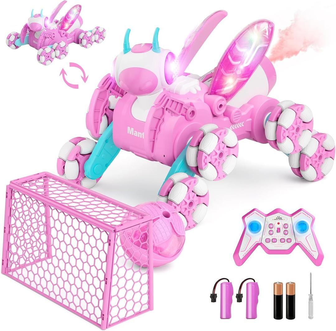 2 x Remote Control Car, 8WD Bionic Mantis Toys with 360 Rotating Rc Drift Car | 2.4GHz RC Cars with Cool LED Lights, Music & Spray | Ideal Birthday Toys for Ages 8-13 Boys Girls (Pink)