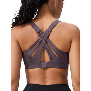Yvette Sports Bra High Impact Adjustable Criss Cross Back, Full Support for Large Bust No Bounce (3X-Large Plus, Dark Purple)