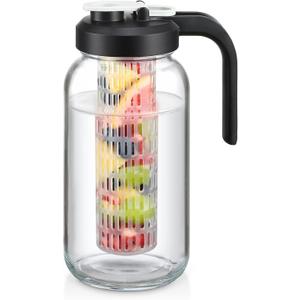 Heavy Duty Mason Jar Fruit Infuser Water Pitcher, Leak-proof Glass Pitcher with Filter Lid, Wide Mouth Glass Jar - 2 Quart