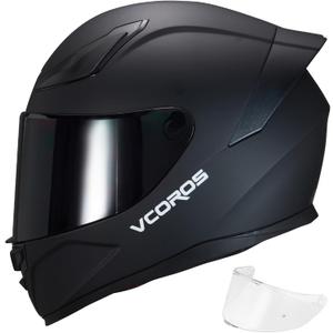 VCOROS Motorcycle Full Face Helmet for Unisex-Adults DOT Approved WS-609 Motorbike Street Bike Racing Helmets (Medium, Matte Black-B)