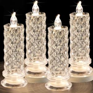 Rose Shadow LED Flameless Candles, 4PCS Romantic Battery Operated Candles Led Pillar Candles for Valentines Proposal Anniversary Wedding Christmas Decorations(White, D 2.5" x H 7.2")