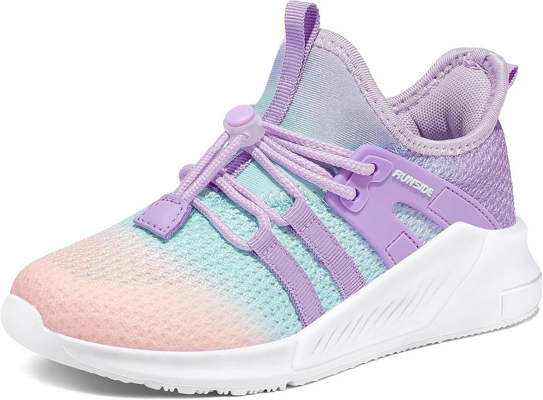 RUNSIDE Girls Tennis Shoes Lightweight Sports Kids Sneakers Lace-up for Running/Walking, Toddler/Little Kid/Big Kid, 1 Big Kid, Pink Purple