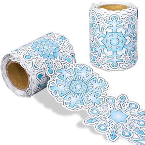 2 x Whaline Winter Snowflake Bulletin Board Border Christmas Blue White Snowflake Rolled Self Adhesive Border Trim Stickers for Xmas Holiday Party Classroom School Office Chalkboard Wall Decor, 32.8Ft