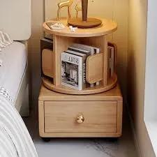 360° Rotating Bookshelf, 2 Tier Corner Bookcase with Stoarge Drawer, Wood Narrow Display Book Shelf Tower for Small Space, Bedroom, Living Room, Color B