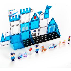 cossy Magnetic Tiles Police Set, Magnet Tiles with Policeman, Magnetic Tiles for Kids Ages 4-8, STEM Toys, Magnet Blocks for Boys and Girls, Creative Building Toys, Police