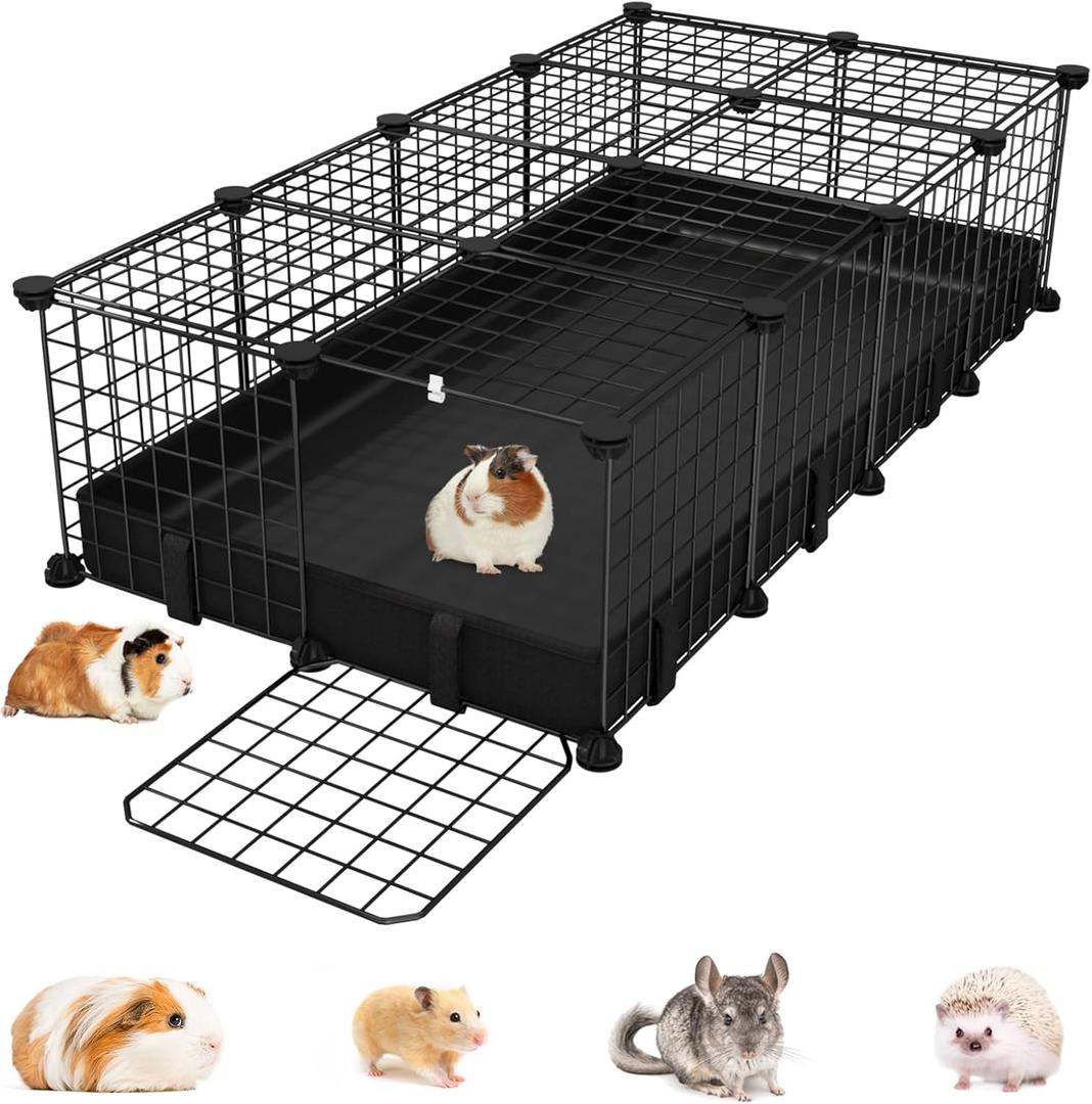 Small Animal Playpen with Waterproof Mat, Guinea Pig Cages,48"*24.6"*12.2"C&C Cage for Hamster, Rabbit, Hedgehog, Chinchilla, Ferret, Indoor Outdoor Portable Metal Wire Yard Fence, Metal Pet Panels-20pcs