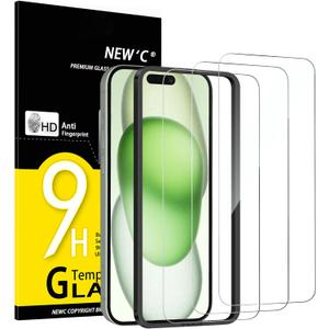NEW'C 3 Pack Designed for iPhone 16 Plus,15 Plus Screen Protector (6.7 inches),Enhanced Tempered Glass Protection with easy installation tool included,Ultra Resistant (Transparent)