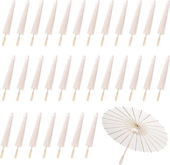 White Paper Umbrellas, 23.6 Inch Paper Parasol Umbrellas Chinese Japanese Style DIY Umbrellas Decorative Vintage Decor for Wedding Props (White-30pcs)