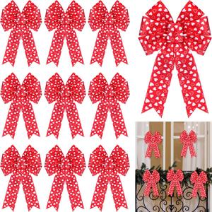 Zeyune 10 Pcs Mother's Day Wreath Bows Large Red Tree Topper Bow Heart Premade Ornament for Mother's Day Wreath Decorative for Spring Wedding Birthday Party Indoor Outdoor Home Decor