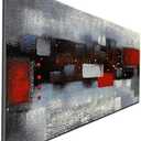 Large Abstract Red Gray Linen Wall Art Hand Painted Textured Oil Painting Picture on Canvas Framed Ready to Hang 60x30inch (60L" x 30W", MP-158)