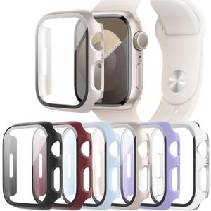 6 Pack Hard PC Case with Tempered Glass Screen Protector for Apple Watch